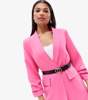 Cameo Rose Bright Pink Ruched Sleeve Long Blazer